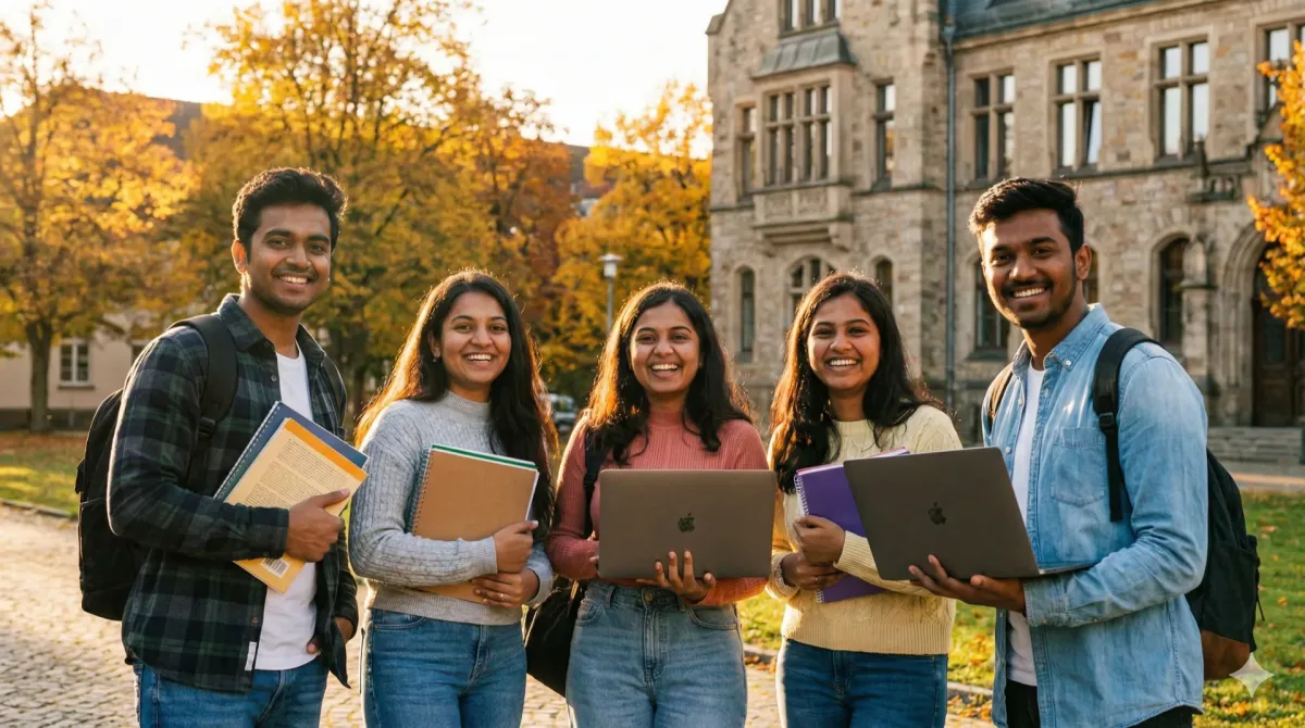 Indian students studying in Germany at a top-ranked German university campus