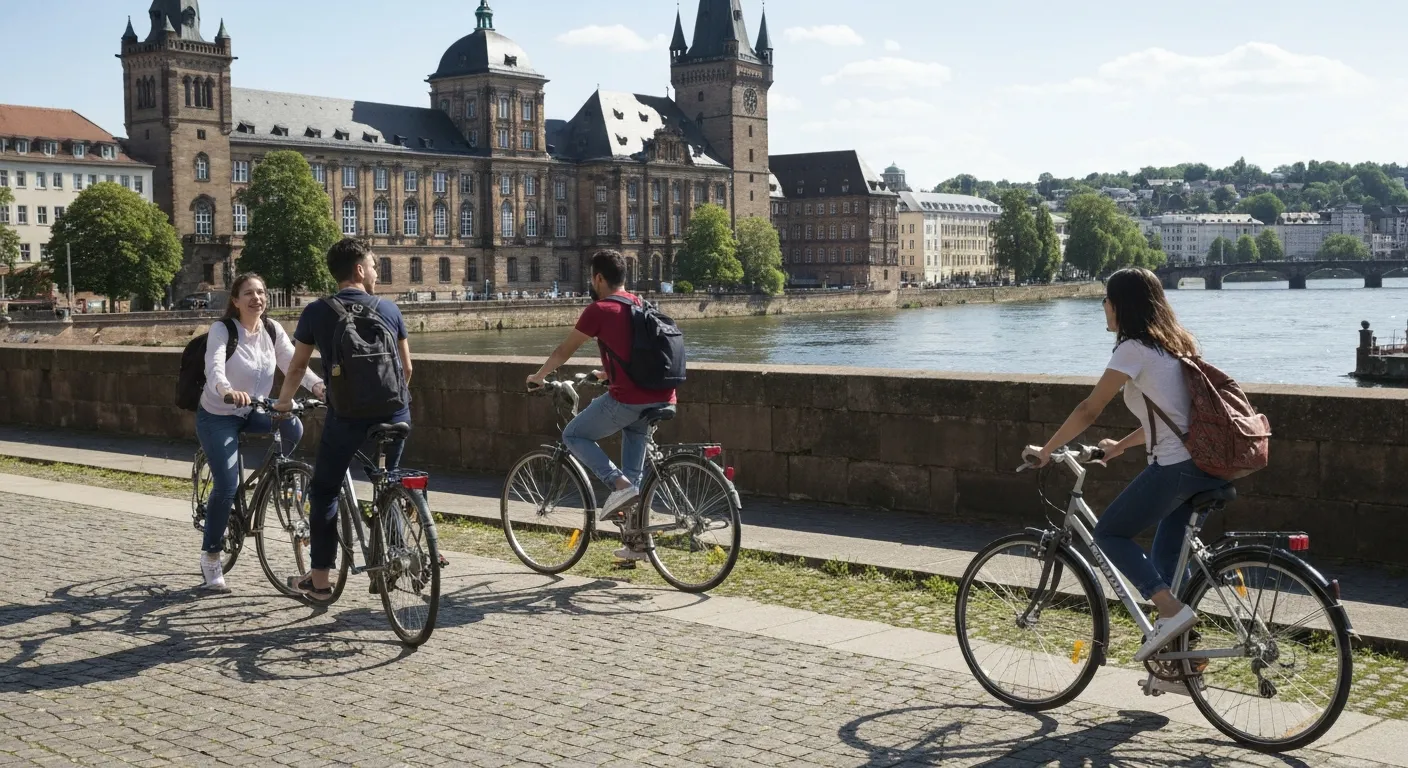 Colombian students studying at a German university campus