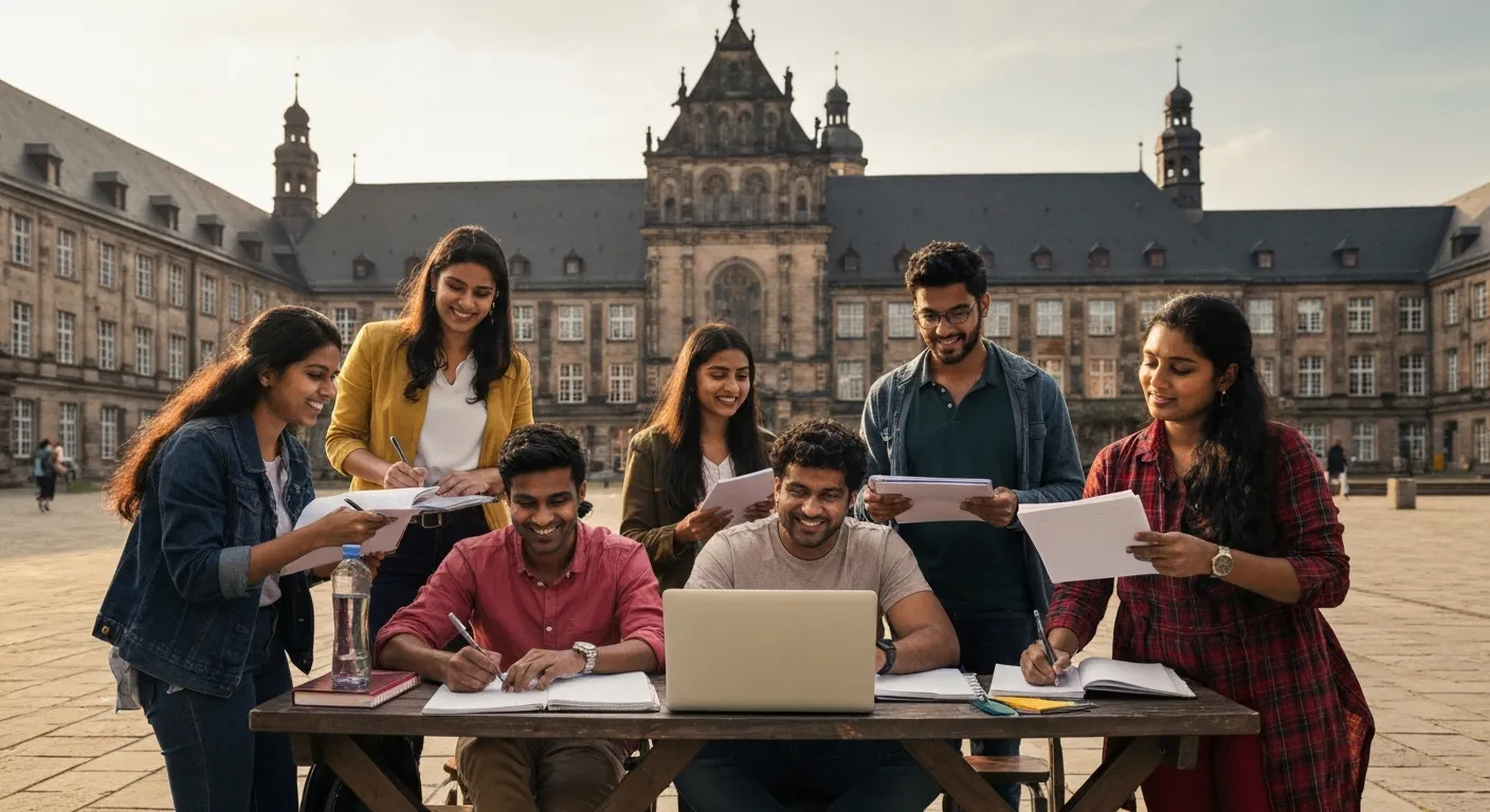 Indian students studying at a German university campus