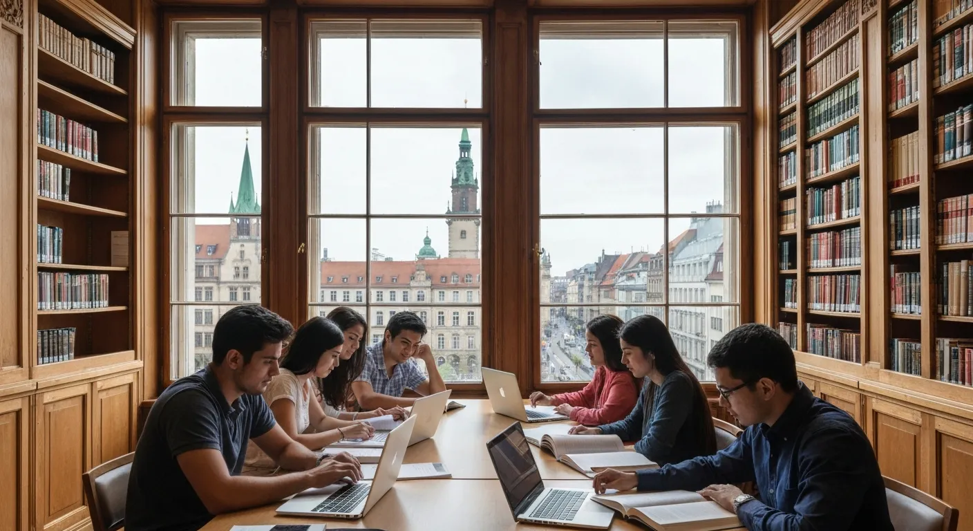 Mexican students studying at a German university campus