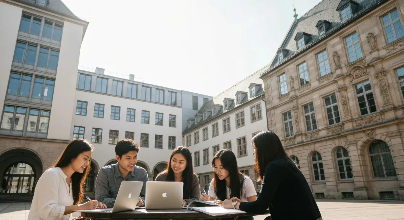 Filipino students studying at a German university campus