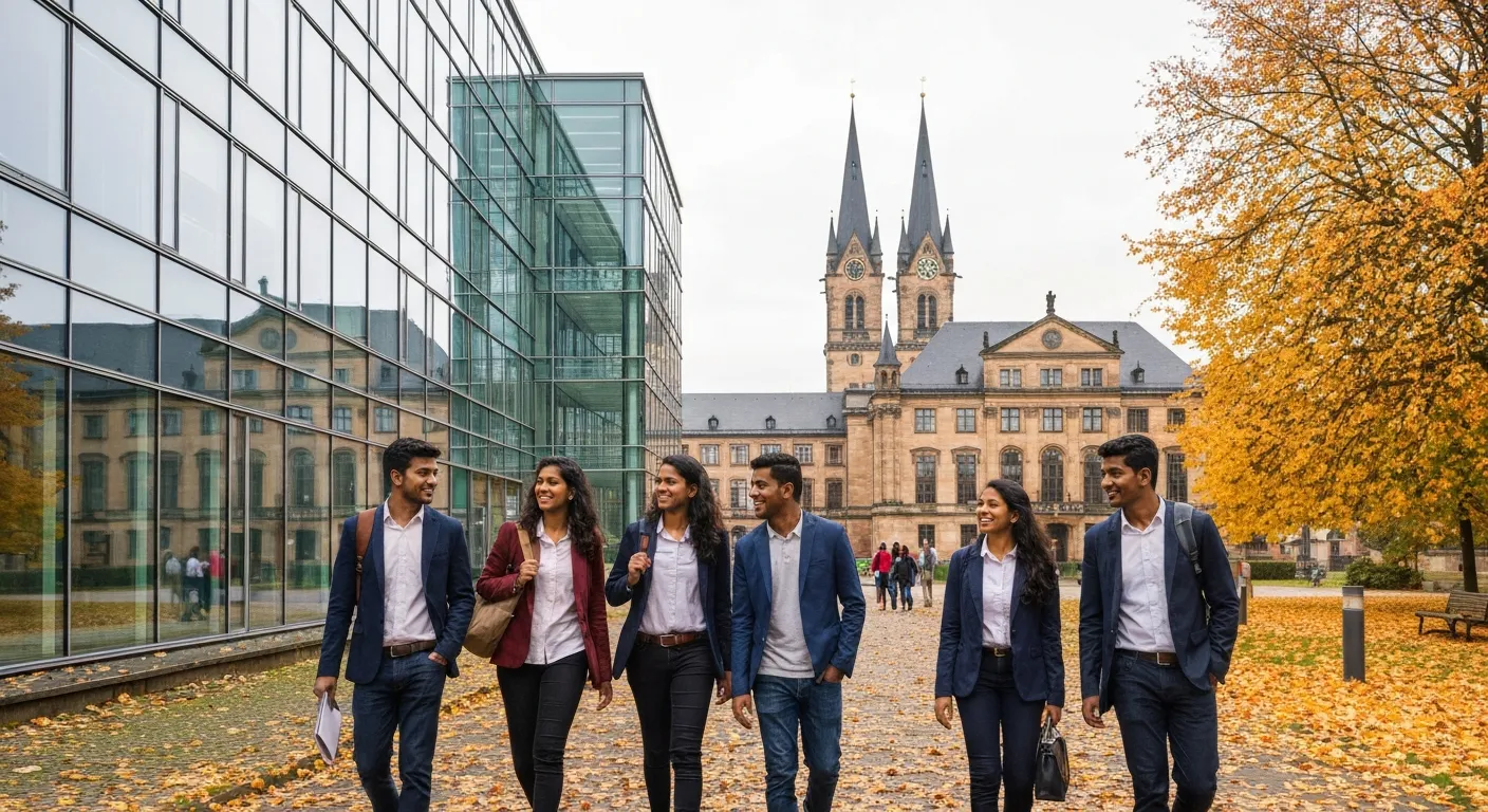 Sri Lankan students studying at a German university campus